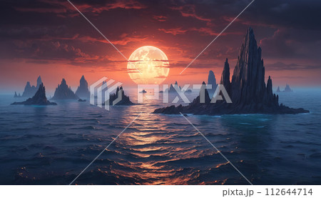 Fantasy landscape with a full moon 112644714