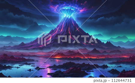 Fantasy landscape with alien volcano 112644731
