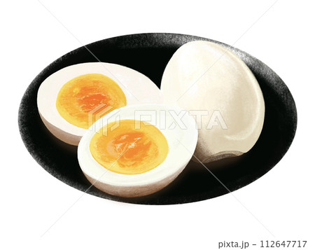 ゆでたまご（1個と断面）皿付き 112647717