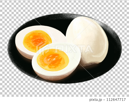 ゆでたまご（1個と断面）皿付き 112647717