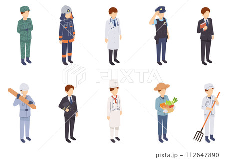 いろいろな職業の男性のアイソメトリックイラスト 112647890