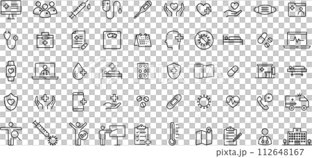 モノクロの医療に関する線画アイコンセット 112648167