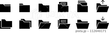 モノクロのフォルダのシルエットアイコンセット モノクロのフォルダのシルエットアイコンセット 112648171