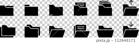 モノクロのフォルダのシルエットアイコンセット モノクロのフォルダのシルエットアイコンセット 112648171