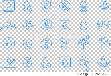 Blue waterproof line drawing icon set Blue waterproof line drawing icon set 112648177