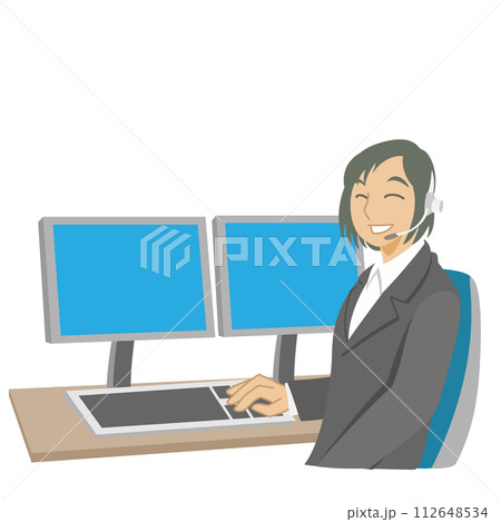 コールセンターで働く女性オペレーターのイラスト 112648534