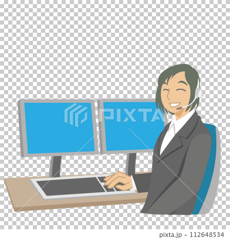 コールセンターで働く女性オペレーターのイラスト 112648534
