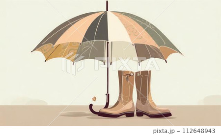 雨の日の傘と長靴 112648943