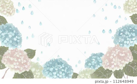 雨の中の青い紫陽花のフレーム 112648949