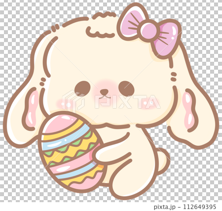 Handdrawn illustration Cute kawaii white rabbit bunny easter clipart easter eggs pastel color greeting card spring Handdrawn illustration Cute kawaii white rabbit bunny easter clipart easter eggs pastel color greeting card spring 112649395