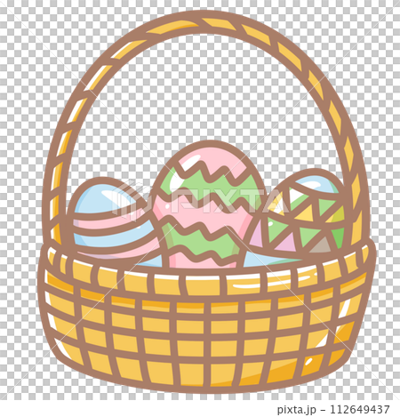 Handdrawn illustration cute easter egg basket with colorful painting greeting card spring clipart  112649437