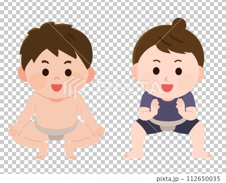 相撲をする男の子と女の子　イラスト 112650035