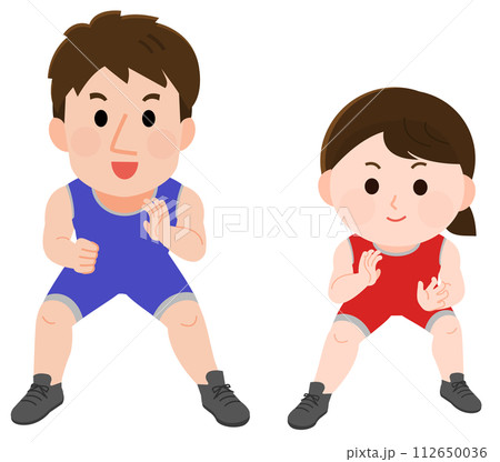 レスリングをする男性と女性　イラスト 112650036