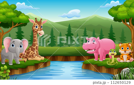 Cute wild animals cartoon in the jungle 112650129
