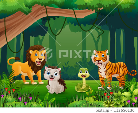 Wild animals cartoon in the jungle Wild animals cartoon in the jungle 112650130