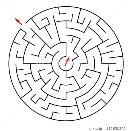 Little round vector labirinth. Vector easy black circle maze on white background. Good puzzle flat 112650202