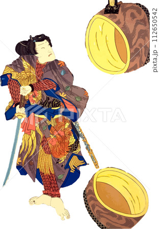 和太鼓を真っ二つに切る凄腕の剣士 112650542