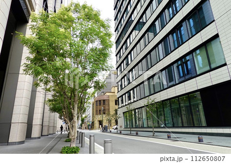 御堂筋の伏見町3の交差点から東側を見てレトロな芝川ビルが見える風景　大阪市中央区 112650807