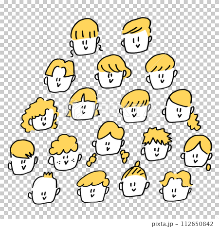 Hand-drawn cute smiling people faces line drawing illustration Hand-drawn cute smiling people faces line drawing illustration 112650842