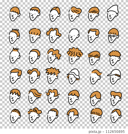 Hand drawn set of male faces with various hairstyles icons Hand drawn set of male faces with various hairstyles icons 112650895