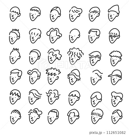 手描きの様々なヘアスタイルの男性の顔セット アイコン 線画 手描きの様々なヘアスタイルの男性の顔セット アイコン 線画 112651082