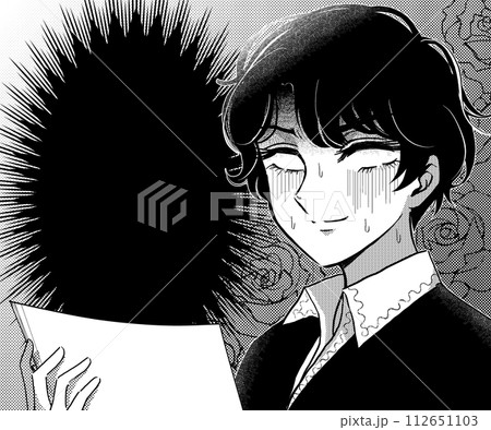 請求書を見て焦る、レトロ少女漫画風美少年のイラストバナー 112651103