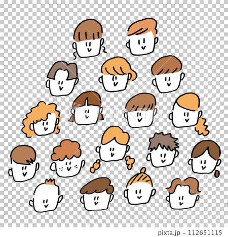 Hand drawn set of smiling people faces illustrations Hand drawn set of smiling people faces illustrations 112651115