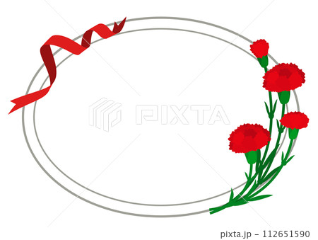 母の日 カーネーションとリボンの楕円形フレーム 母の日 カーネーションとリボンの楕円形フレーム 112651590
