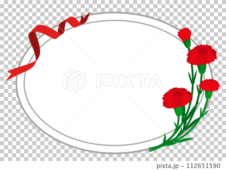 母の日 カーネーションとリボンの楕円形フレーム 母の日 カーネーションとリボンの楕円形フレーム 112651590