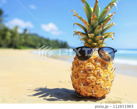 南国の美しいビーチとパイナップル　AI画像 112651965