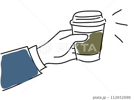 紙コップのコーヒーを持つ手シンプル線画 112652090