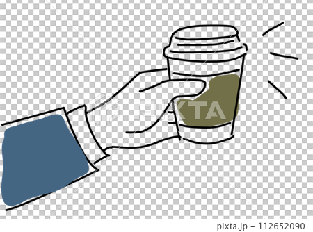紙コップのコーヒーを持つ手シンプル線画 112652090