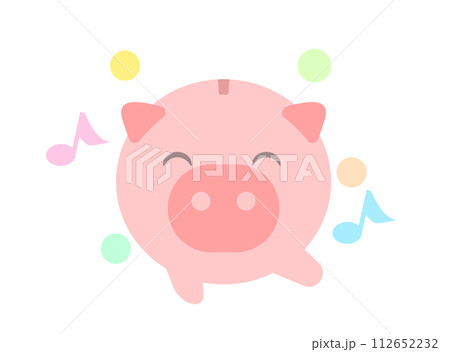 ごきげんなブタの貯金箱のイラスト 112652232
