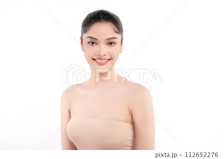Beautiful young asian woman with clean fresh skin on white background, Face care, Facial treatment, Cosmetology, beauty and spa, Asian women portrait. Beautiful young asian woman with clean fresh skin on white background, Face care, Facial treatment, Cosmetology, beauty and spa, Asian women portrait. 112652276