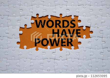 Words have power symbol. Concept words Words have power on white puzzle. Beautiful orange background. Business and Words have power concept. Copy space. Words have power symbol. Concept words Words have power on white puzzle. Beautiful orange background. Business and Words have power concept. Copy space. 112653095