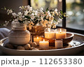 Cozy and modern Bathroom with candle bathtub and sink, beautifully bathroom 112653380