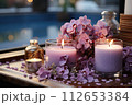 Cozy and modern Bathroom with candle bathtub and sink, beautifully bathroom 112653384
