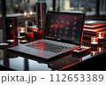 Open laptop on the desk in the office, Workflow on the computer, Generate Ai 112653389