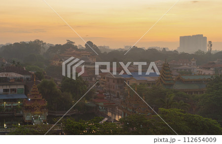 Aerial top view of Yangon urban city town, Myanmar or Burma. Tourist destination. Aerial top view of Yangon urban city town, Myanmar or Burma. Tourist destination. 112654009