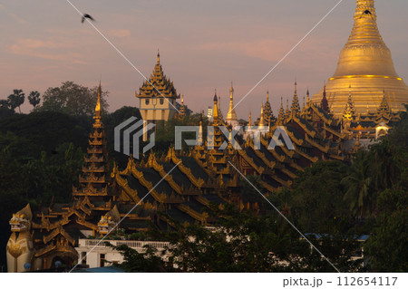 Shwedagon Pagoda, Burmese temples of Bagan City, unesco world heritage, Yangon, Myanmar or Burma. Tourist destination. 112654117
