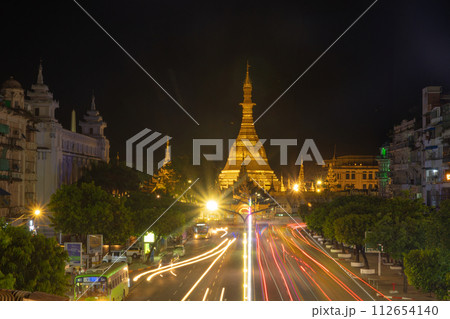 Shwedagon Pagoda, Burmese temples of Bagan City, unesco world heritage, Yangon, Myanmar or Burma. Tourist destination. 112654140