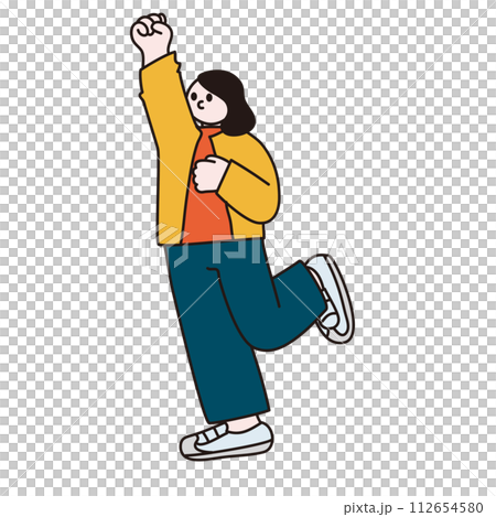 Line drawing vector of a woman who is happy with a fist pump Line drawing vector of a woman who is happy with a fist pump 112654580