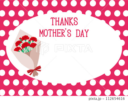 赤いカーネーションの花束とTHANKS MOTHER'S DAYのドット柄フレーム 赤いカーネーションの花束とTHANKS MOTHER'S DAYのドット柄フレーム 112654616