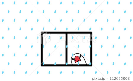 窓から雨を眺める文鳥のイラスト 窓から雨を眺める文鳥のイラスト 112655008