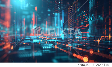 AI-generated content. Dynamic Finance Flow, Double Exposure of Data and Technology background 112655150