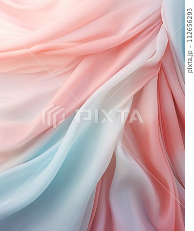 Background mock up with satin smooth fabric wave like texture in pastel hues with copy space for web design, banner, business concept 112656293