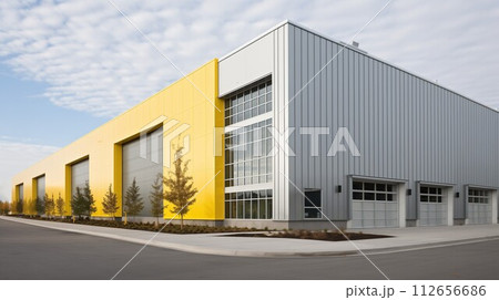 Logistics Hub: Outside view of a Large Modern Warehouse and Distribution Building, Generative AI Logistics Hub: Outside view of a Large Modern Warehouse and Distribution Building, Generative AI 112656686