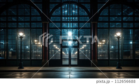 Factory Building Entrance, Doors of an Industrial Manufacturing Facility Structure, Generative AI 112656688