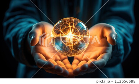 Electricity in Hands, The Future of Power Sources, Hands Holding an Energy Ball, Generative AI 112656699