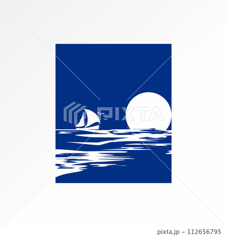 Logo design graphic concept creative premium abstract vector stock sign block cruise sail ship beach sunset sunrise. Related painting night ocean wave 112656795